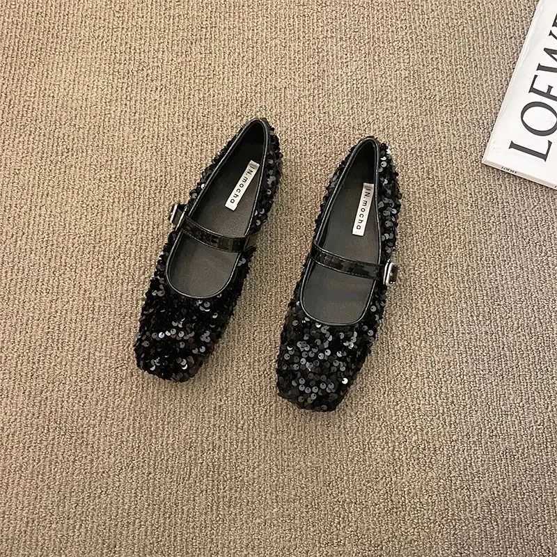 Womens Mary Jane Shoes 2024 Spring New Flat Bottom Shallow Mouth Elegant Daily Comfortable Soft Bottom Square Head Womens ShoesXJ250319