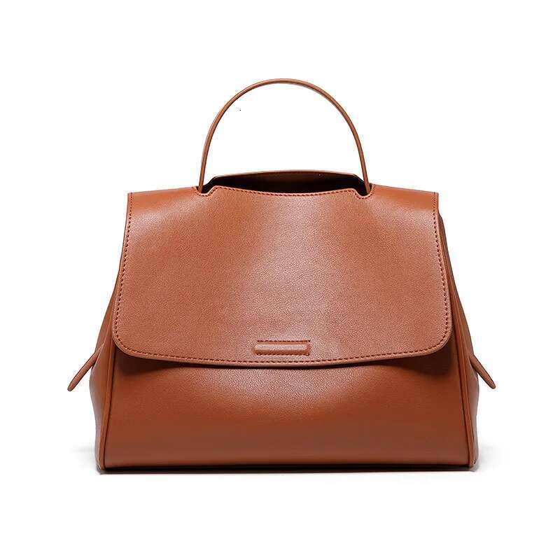Retro Genuine Leather Women Casual Tote Quality Napa Cowhide Shoulder Handbag Female Office Pures Brown Bag 2021