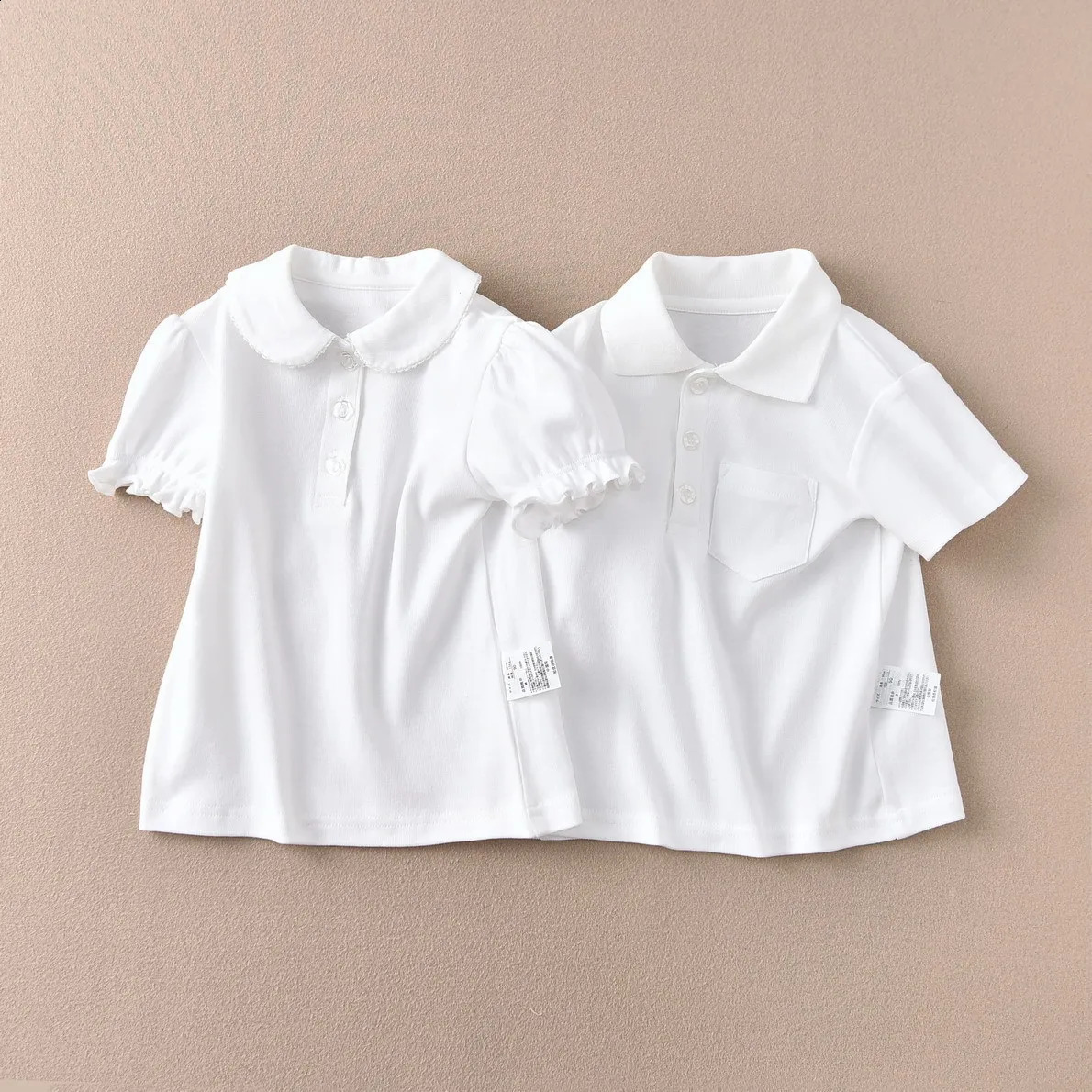 Girls Cotton Polo Shirt Children White Short-sleeved T-shirt Loose Breathable Size 90-170 250319