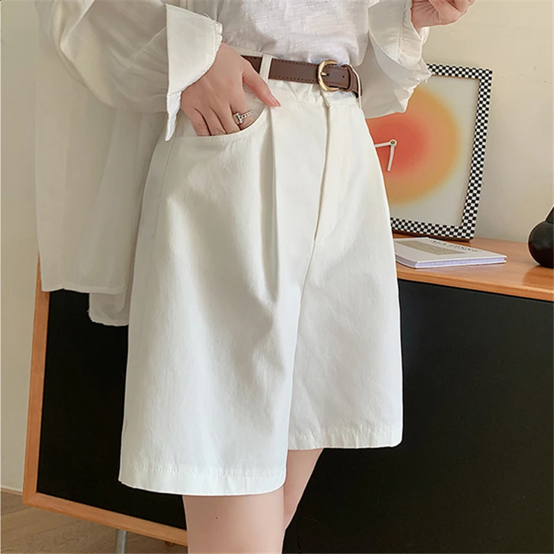 High Waist Summer Cotton Linen Womens Workwear Cargo Shorts Casual Loose Wide Leg Pants Fashionable Short Pants 250318