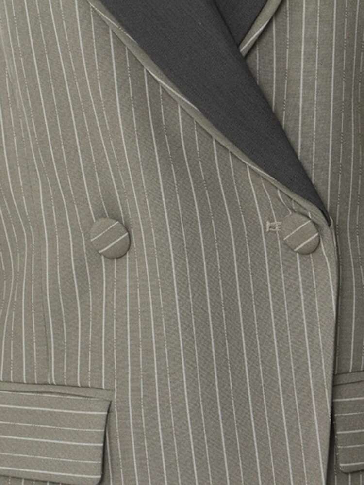 Green Striped Color-Block Elegant Blazer Women New Lapel Long Sleeve Jacket Fashion Tide Spring Autumn 2025 1Dh6394