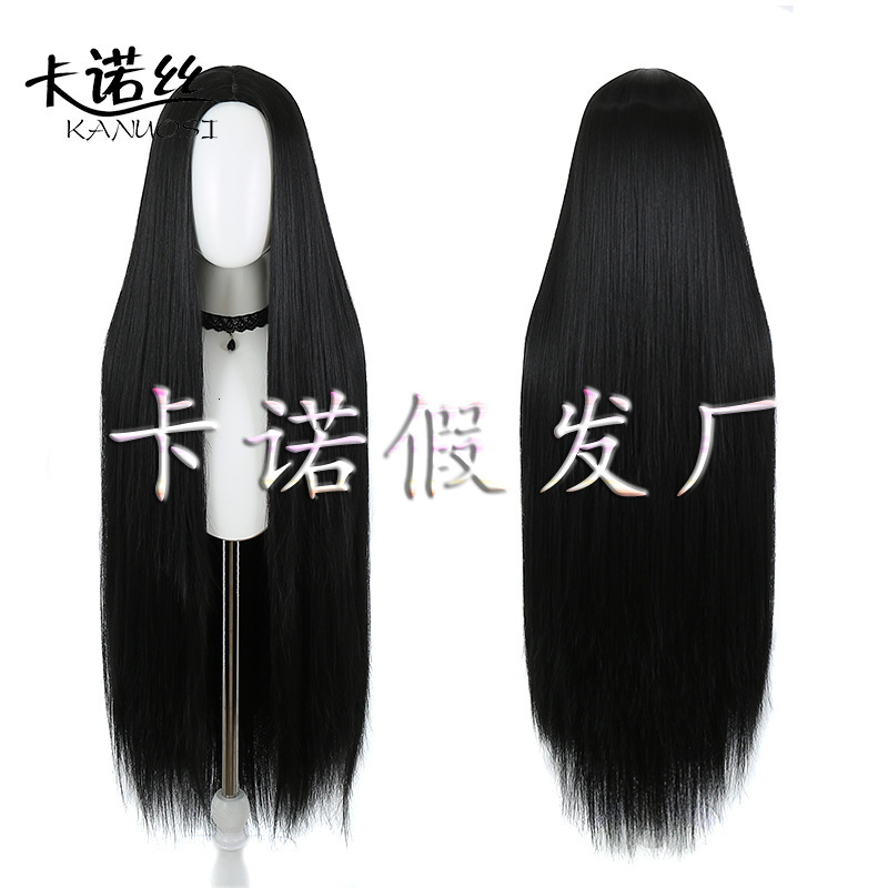 Kano Cosplay Versatile Medium Split Scalp Black Long Straight Hair 100Cm Anime Wig