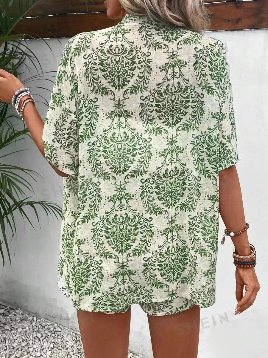 summer casual shirt two-piece set womens shorts two-piece set printed short sleeved set family set 250318