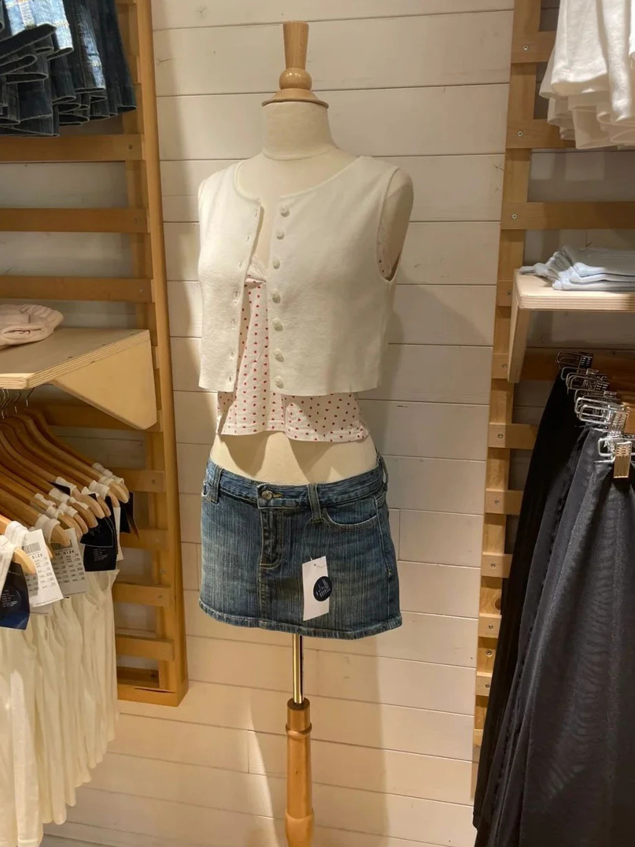 American Vintage Denim Mini Skirts Women Summer Fashion High Waist Straigth Short Faldas Casual Fashion Streetwear Cotton Skirt 250319