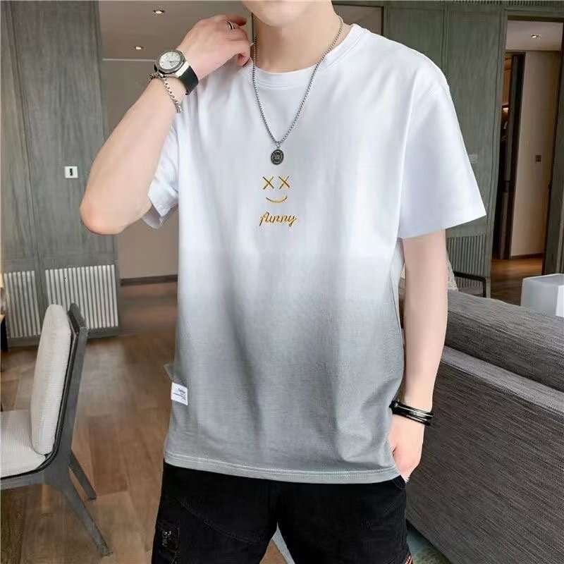 Short T-shirt trendy brand gradient smiling face, half sleeved versatile t-shirt for men's thin summer clothing