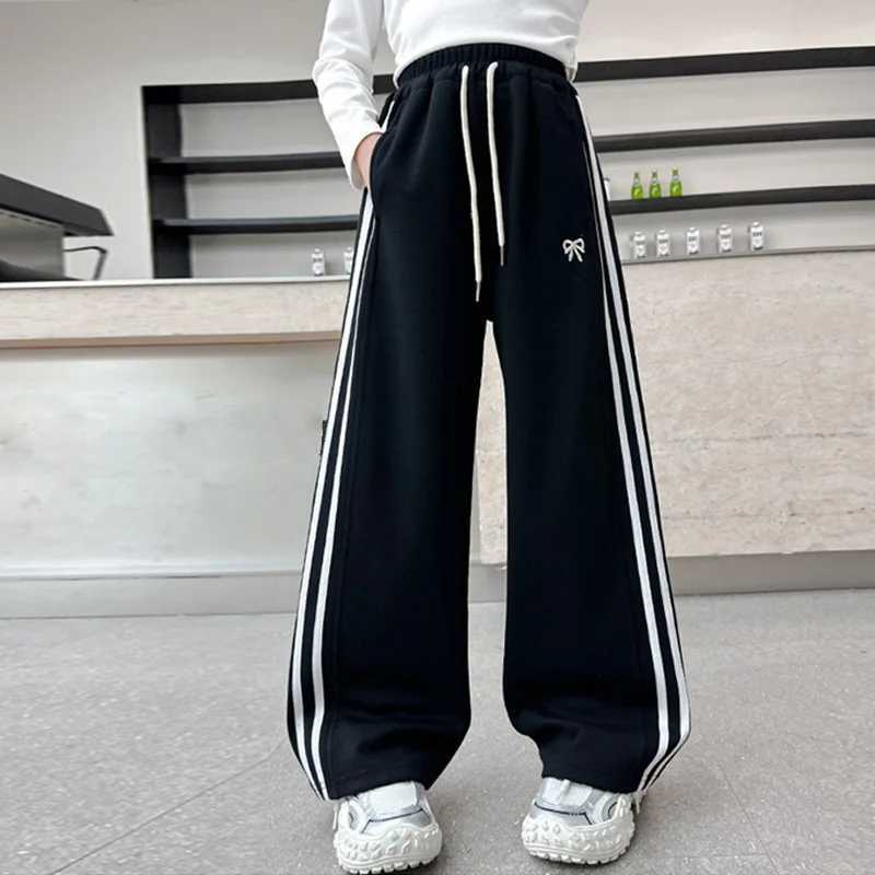 Girl Sports Pants Teenager Spring Wide-leg Casual Trousers 2025 New Childrens Straight Loose Pants Kids Autumn ClothingT250318