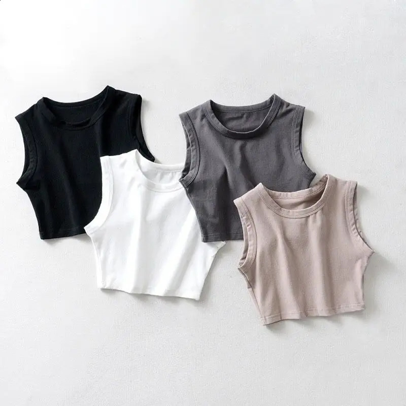 selling sleeveless top with basic short Oneck solid tight fitting vest toplevel womens clothing 2025 summer street casual full matching Ves 250319