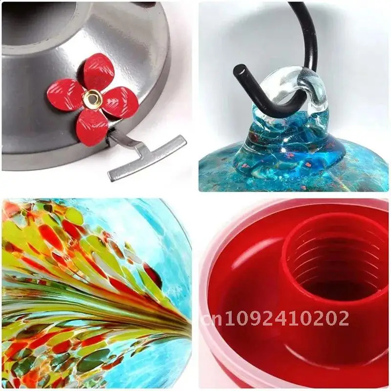 Colorful hummingbird food feeder manual blow molded glass water for courtyard drinking bowls garden decorative 250318