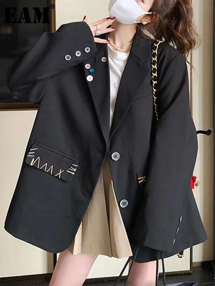 Women Black Big Size Light E Buttons Casual Blazer New Lapel Long Sleeve Jacket Fashion Tide Spring Autumn2025 30A2522