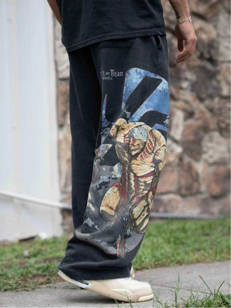 2025 New American Style Mens Pants Spring Autumn Anime Attack on Titan Print Jogger Cotton Loose Wide Leg Straight Pants X2503191