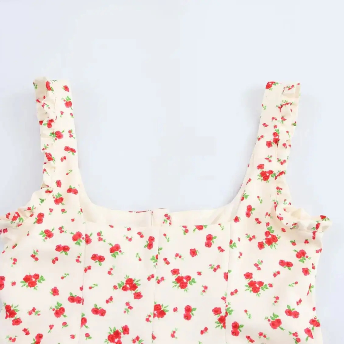 ZBZA Women Floral Print Vest Pleated Skirt Set Square Collar Single Breasted Crop Top High Waist Zip Aline Summer 250318