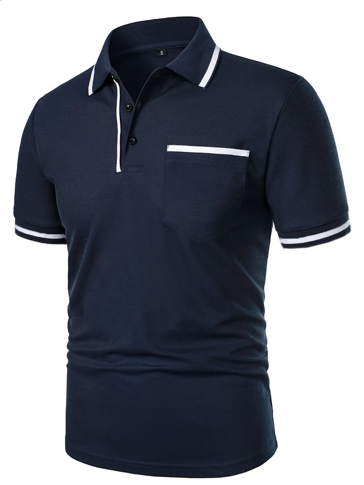Mens casual fashion solid color short sleeve top lapel mens short sleeve T-shirt Casual fashion solid color top short sleeve 250319