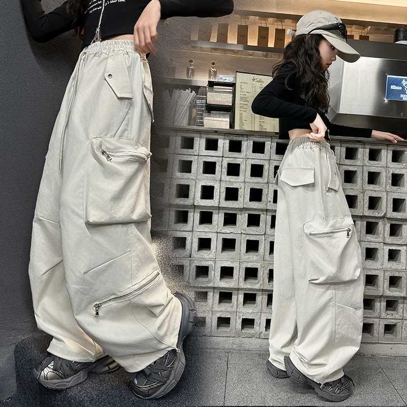 Fashion Korean Kids Spring Cargo Pants Girl from 5 12 to 14 Years Old Teens Child Casual High Street Cargo Trousers With PocketsT250318