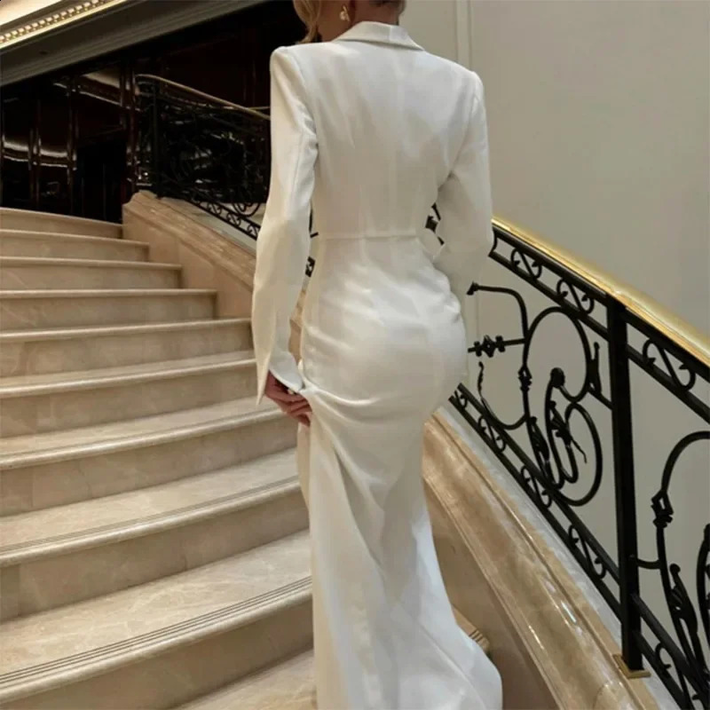 Talenza Elegant Evening Dress Womens V-Neck Long Sleeve High Waist Slit Party Long Dress Patchwork Blazer Dress Y2k 250319