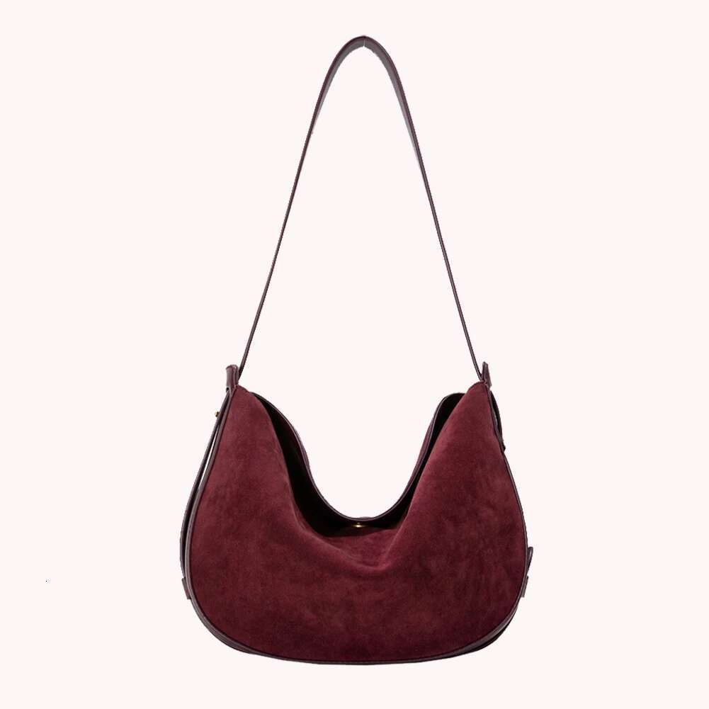 Women Suede Shoulder Solid Underarm Magnetic Closure Crescent Retro Hobo Bag For Work Travel Shopping