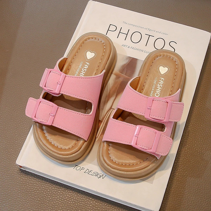 Girls slide platform suede buckle leisure beach summer childrens slide vacation trend anti slip slide comfortable childrens sandals 250318