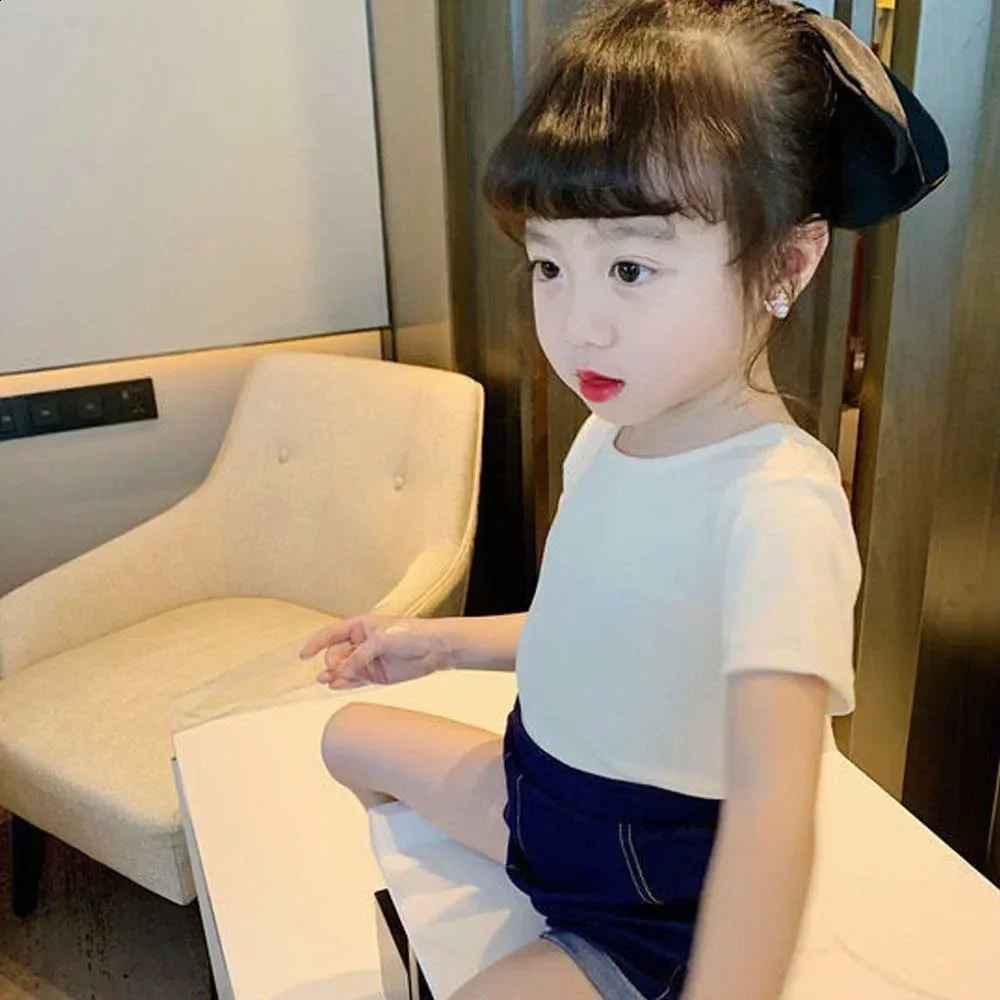 Girls T-shirt Kids Short Sleeved Back Bow-knot Baby Candy Color Shirt Clothes Summer Chilrens Solid Color Top Tees 250319
