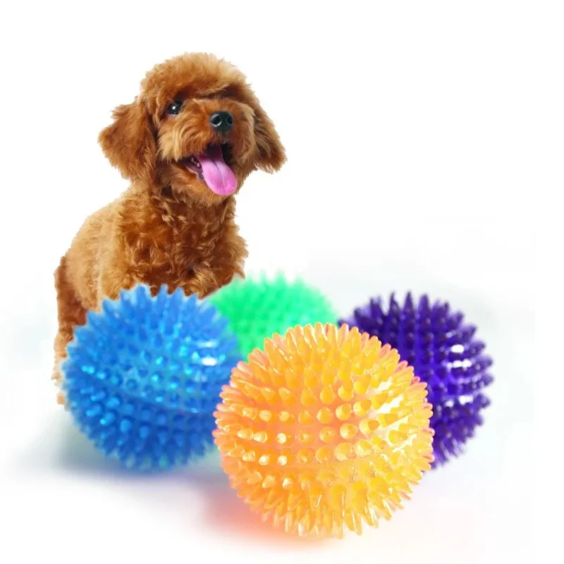 Pet Dog Toys Cat Puppy Sounding Toy Polka Squeaky Tooth Cleaning Ball TPR Training Pet Teeth Chewing Toy Thorn Balls