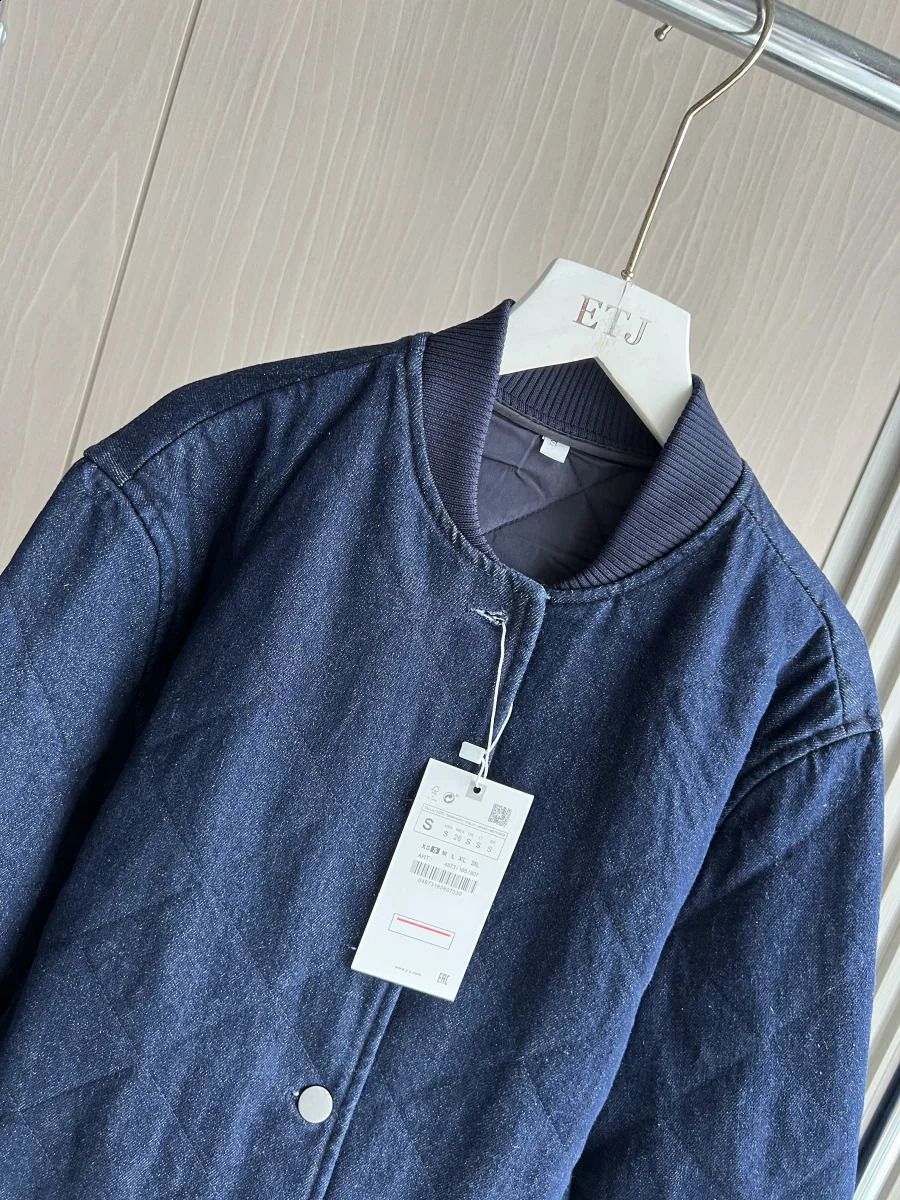 Z1975 denim cotton jacket traf autumn and winter item womens bedding baseball collar long sleeved 250317