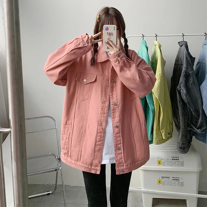 2025 Autumn Jeans Jacket Women Big Pocket Coats Female Oversize Turndown Collar Loose Blue Casual Denim 250319