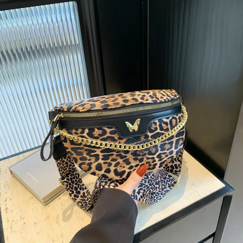 Leopard Print Waist Bag for Woman Fashion Chain Fanny Pack Phone Purse Quality Shoulder Crossbody Bags Lady Simple Chest Bag 250314