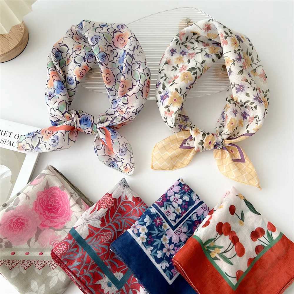 55cm Womens Cotton Linen Spring and Summer Square Scarf Suitable for Korean Fashion Band Fashion Decoration Hair Flower Neck Scarf X250319