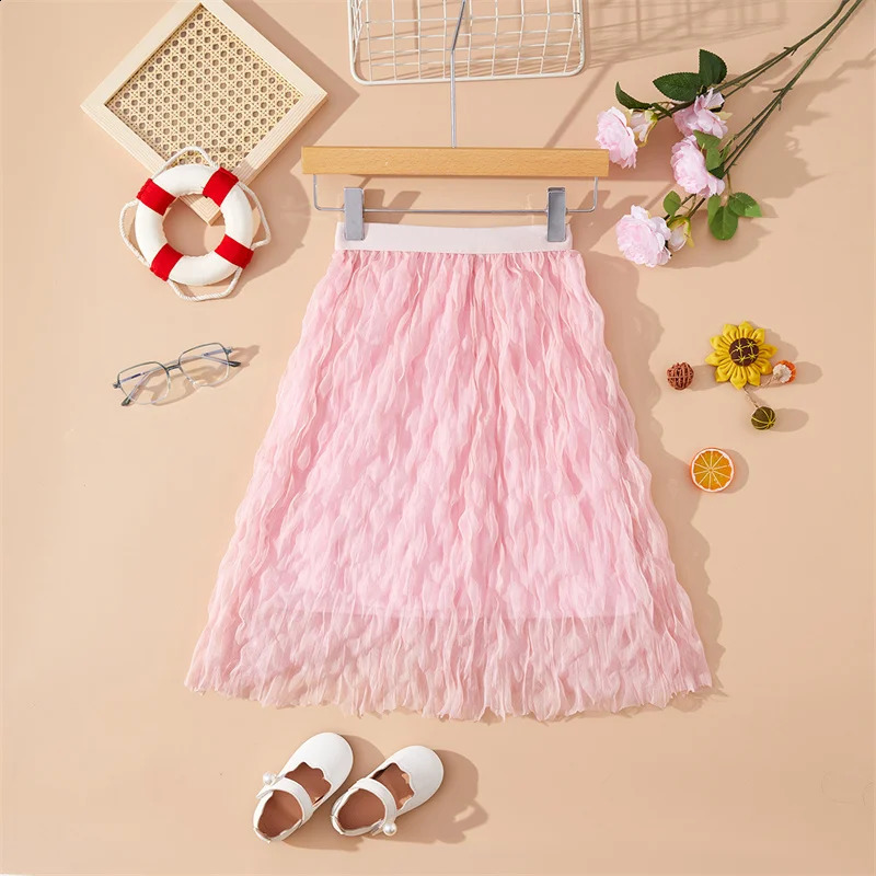 Girls Ruched Waves Skirt For Children Sweet Long Skirt Childrens Wear Causal Petty Femme Lovely Girls Clothing 250319