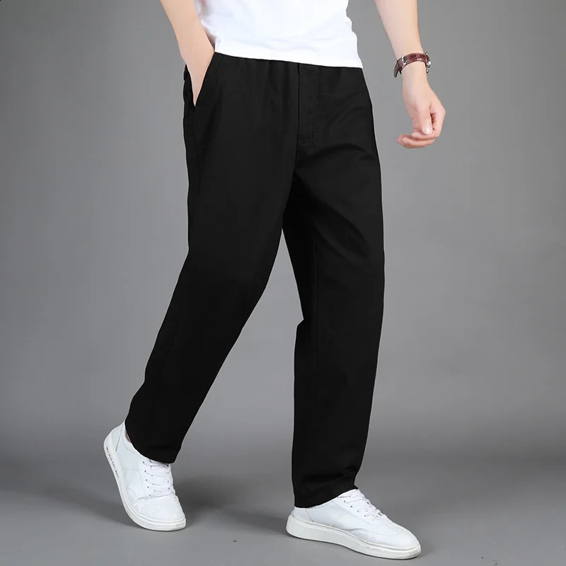 spring and summer mens casual pants loose large size straight elastic waist cotton solid color simple work 250311