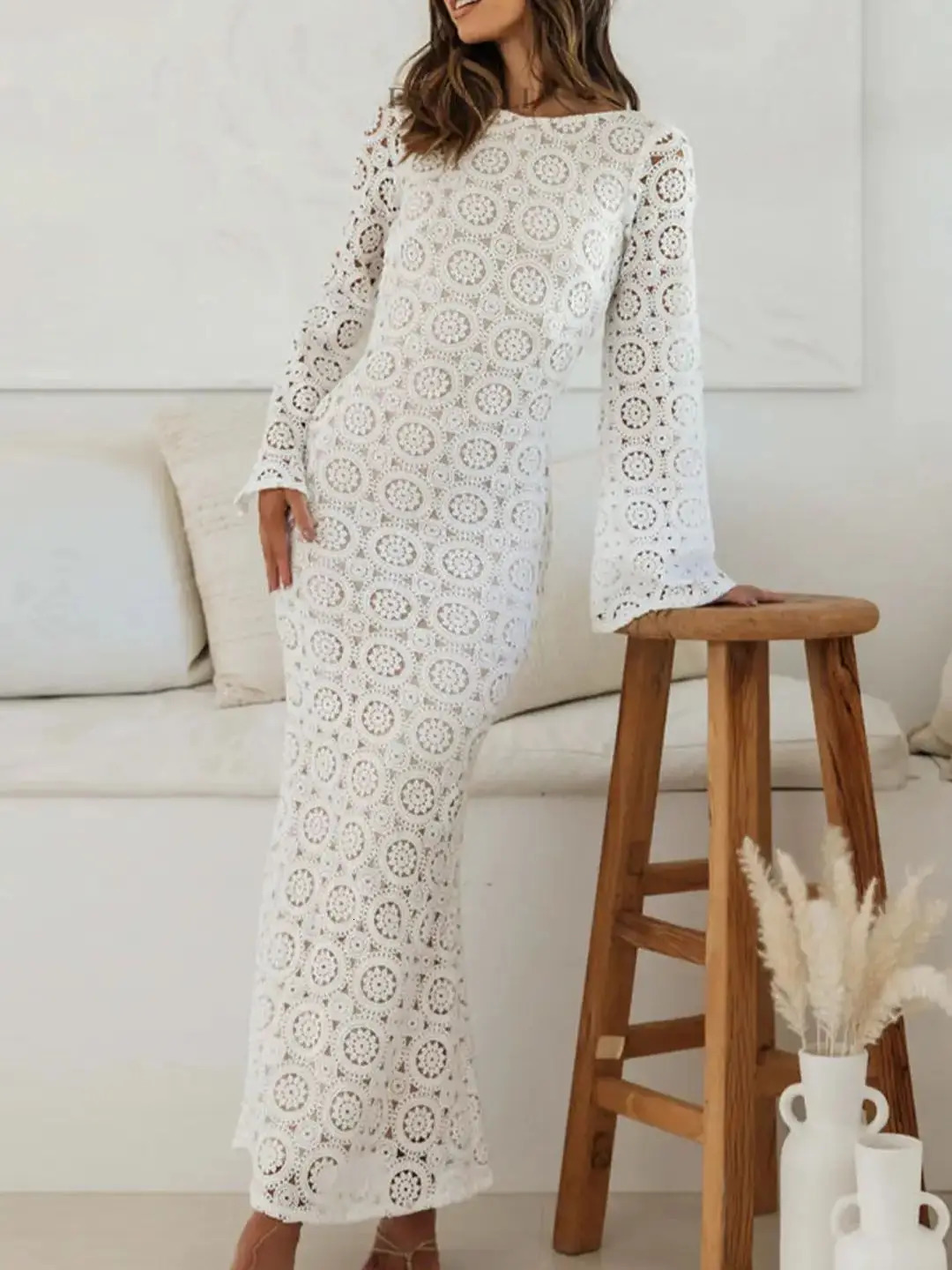 Knitted beach dress womens beach dress long sleeved swimsuit knitted swimsuit Tunic beach dress 250318