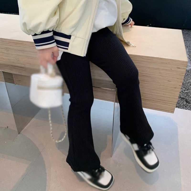 2024 Fashion Childrens Girls Ribbon Flash Pants Spring and Autumn Elastic Legs Ultra Thin Solid Color Trouser Casual Pants 3-8YT250318