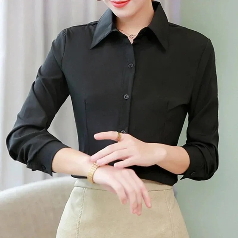 Womens shirt womens white long sleeved top OL basic 2024 fashionable and elegant clothing 250312