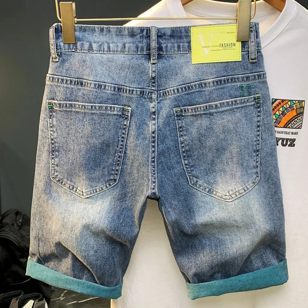 thin denim shorts with text pockets for summer featuring Korean street fashion and casual hiphop old n Y2k trendy 250318