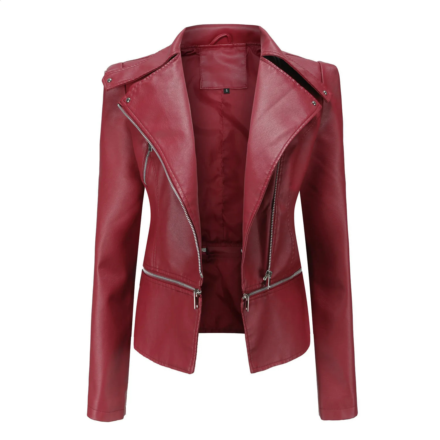 2025 SpringSummer Womens Leather Jacket Detachable Bottom Collar Zipper Casual Coat Motorcycle Windproof 250319