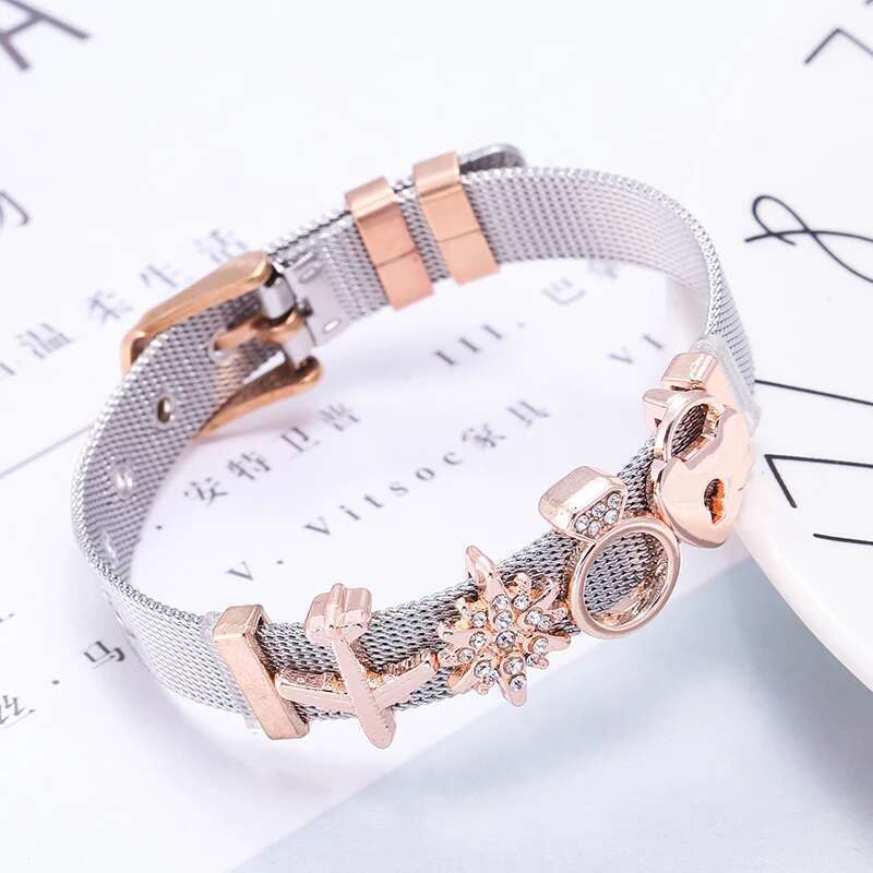 2024 Hot Sale Stainless Steel Mesh Bracelets Set Love Heart Charm Brand Bracelet Bangle For Woman Men Jewelry Gift