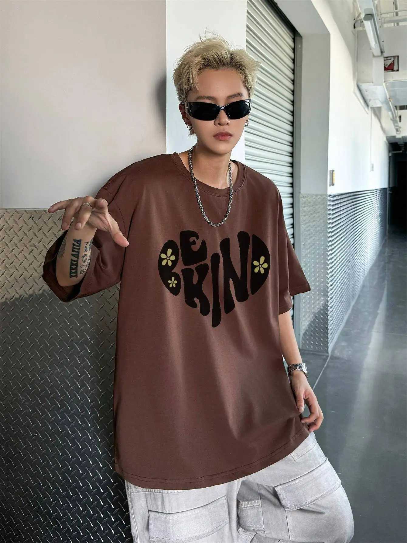 Letter Graphic Mens Casual Crew Collar T-shirt Fashion Short Sleeve T-shirt Summer High Quality Cotton Clothing Mens TopT250318