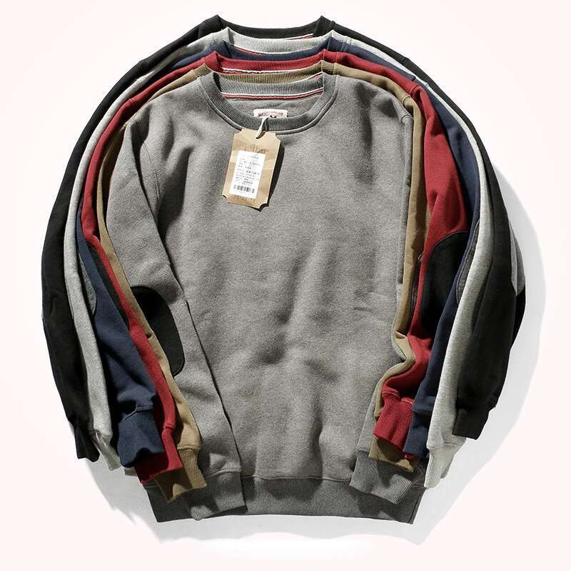 Add Cashmere Sweater Men's Round Neck Pullover Tide Autumn And Winter Thick Retro Elbow Patch Slim Versatile Sports Jacket