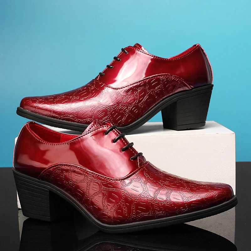 Luxury red high-heeled mens shoes Fi Moccasin mens wedding shoes groom designer Pointed Toe dress shoes mens leather OxfordXJ250319