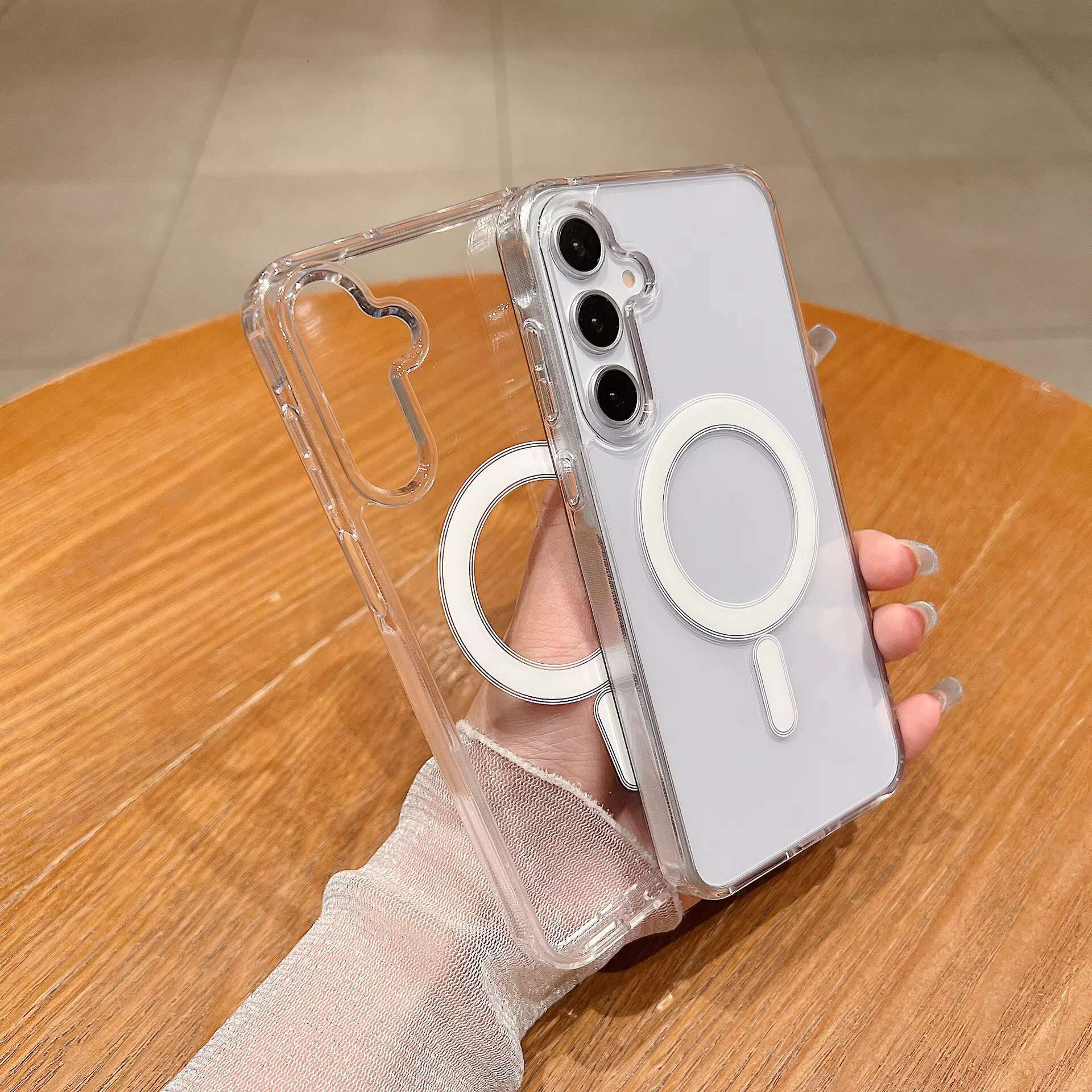 Anti-shock Transparent Magnetic Wireless Charging Back Phone Cover for Samsung S25 S24 Ultra S23 S22 ultra Plus