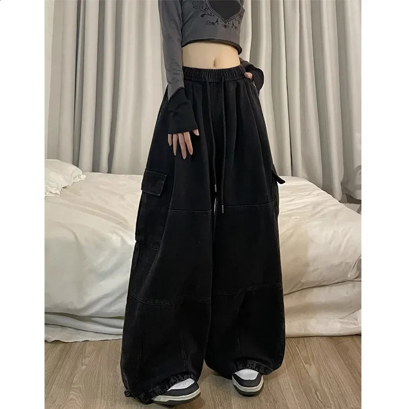 American retro dopamine work pants street trend mens casual wide leg straight with rope spring autumn long T 250318