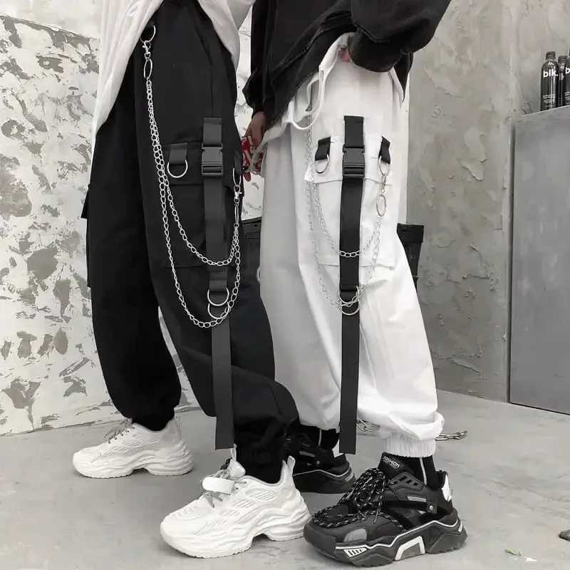 Cargo Pants Men Chains Pocket Punk Black Sweatpants Gothic Harajuku Jogger Trousers Women Clothing Hip-Hop Streetwear Techwear X250319