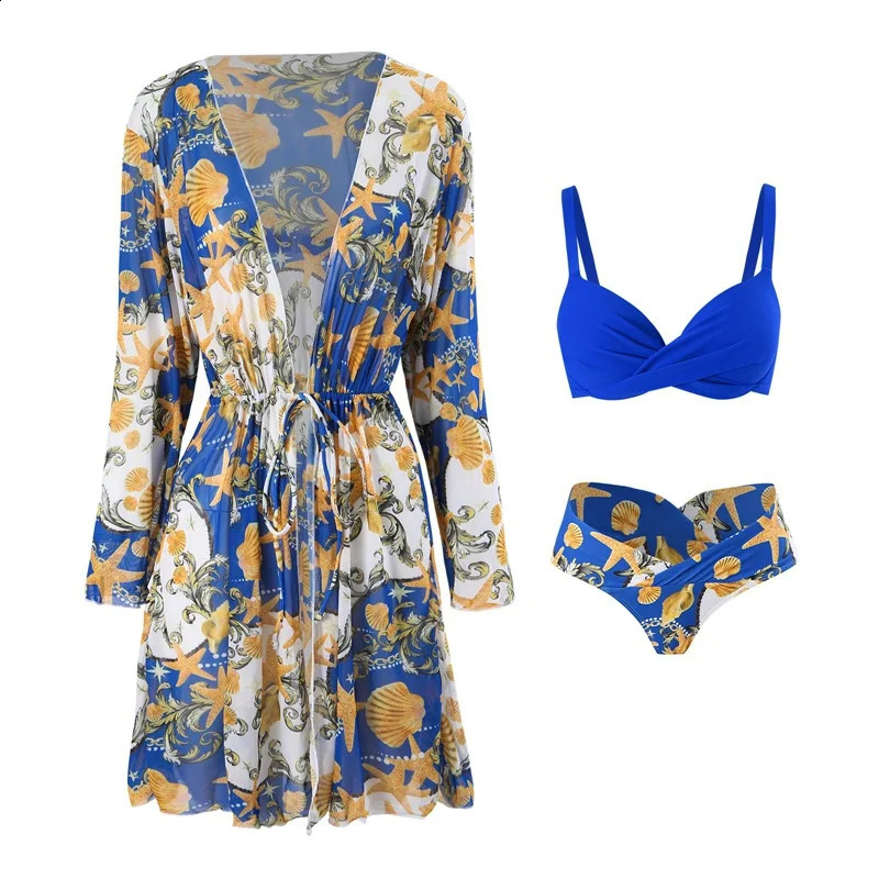 Family Matching Swimsuit Girls Print One-Piece Swimwear Mommy Bikini Sun Protection Cover Up 3Pcs Summer Family Matching Clothes 250319