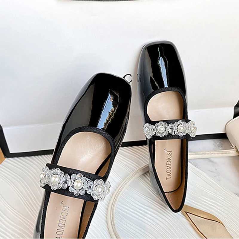 Cooked food womens transparent Rhine shoulder strap Mary Jens womens shoes Lolita ballet dancer patent apartment Loafers womens square toe ballet danc
