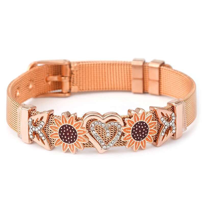 10mm Crystal Suower Butterfly Beads Charm Bracelets DIY Mesh Keeper Bracelets Pulseras Mujer For Women Men Brand Jewelry Gift