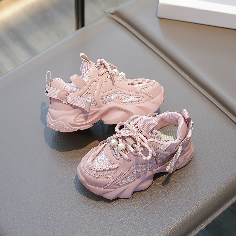 Girl Shoes For Kids Fashion with Pearl on Lace Girls Kidsnest Sport Trainers Running Tennis Youth Outdoor Sneakers Shoes Big Sizes US 9C-4Y