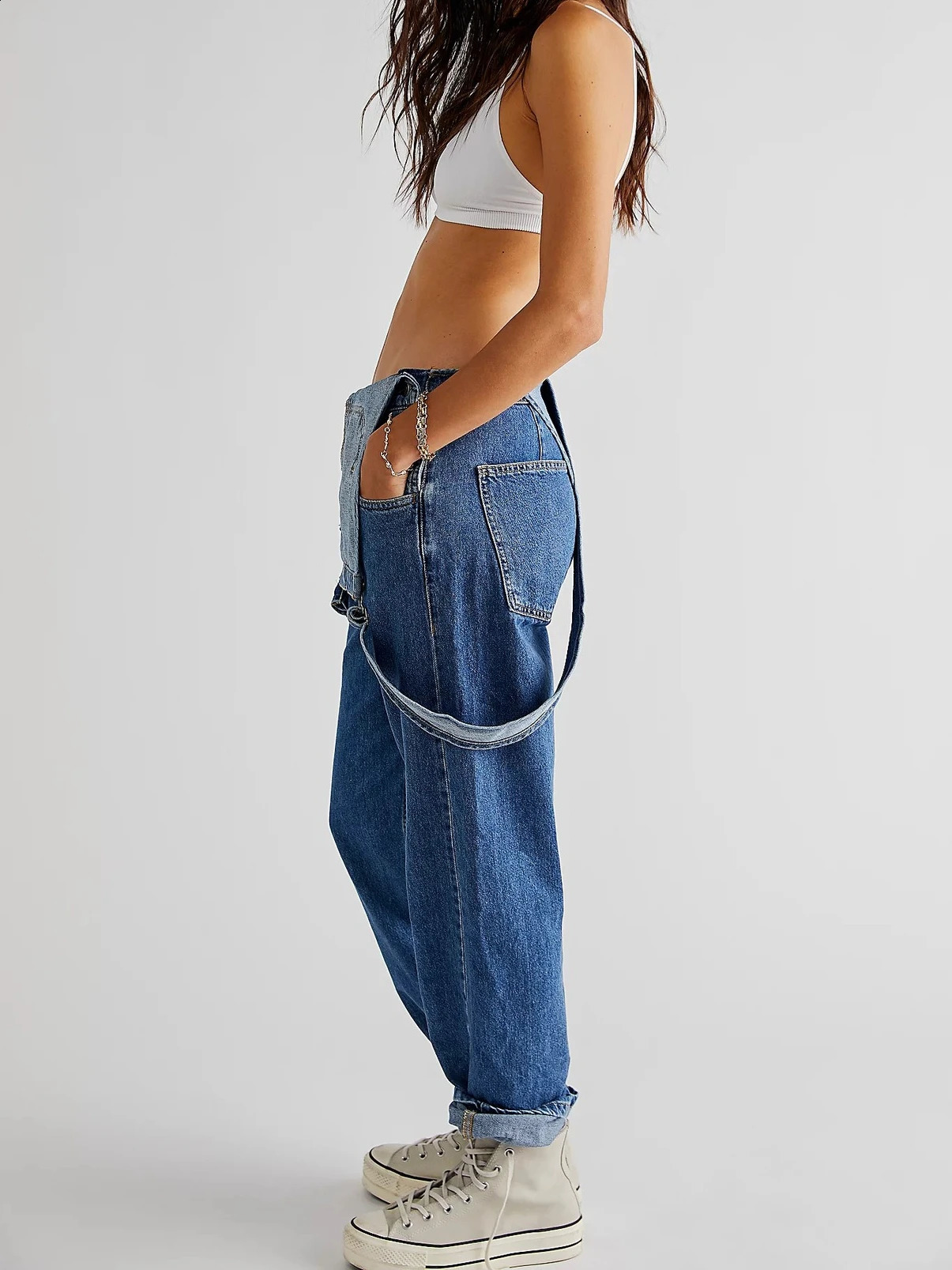 Blue Denim Overalls Jumpsuit Rompers Women Belted Hole Hollow Out E-girl Casual Work Pants Y2k Jeans Long Pants Streetwear 250319