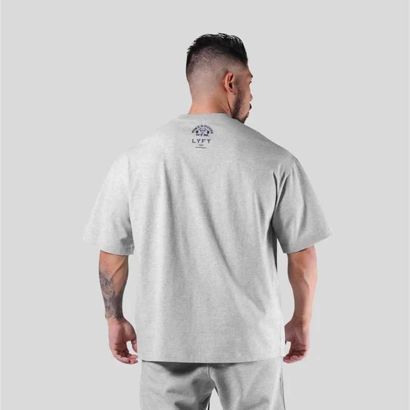 LYFT mens running sports cotton T-shirt fitness and bodybuilding loose print summer mens jogging training gym clothingT250318