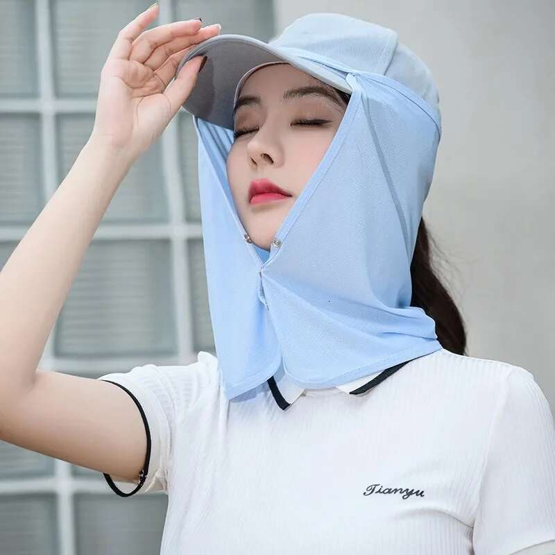 Sun Protection Hat Curtain Female Outdoor Climbing Riding Fishing Anti-Mosquito Anti-Uv Ice Silk Mask Cap Summer Hats For Women