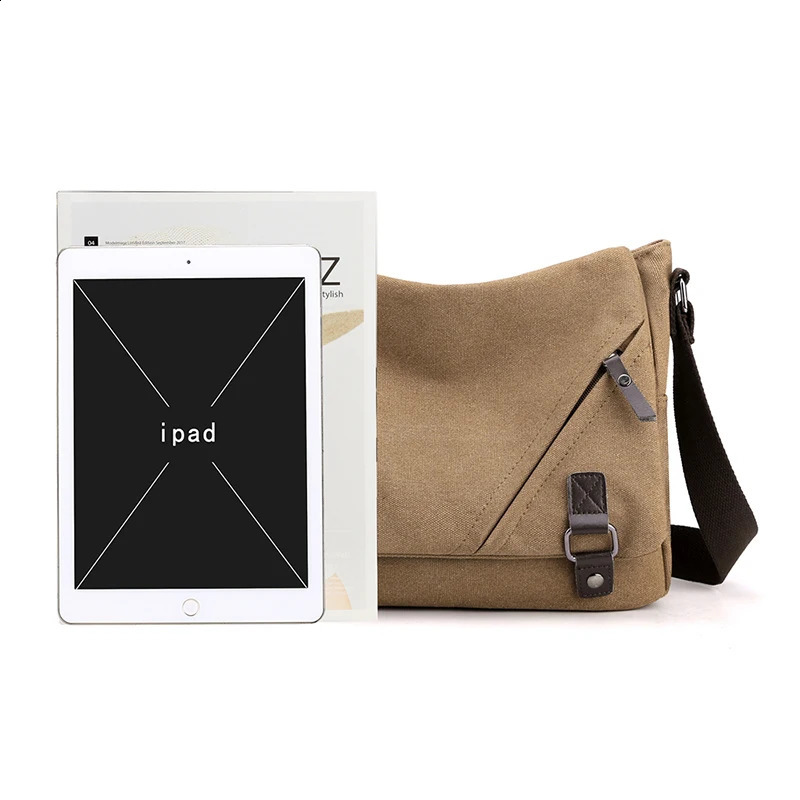 KVKY Cotton Canvas Cross Bag Mens Solid Single Shoulder Mens Messenger Bag Small Square Black Travel Handbag 250318