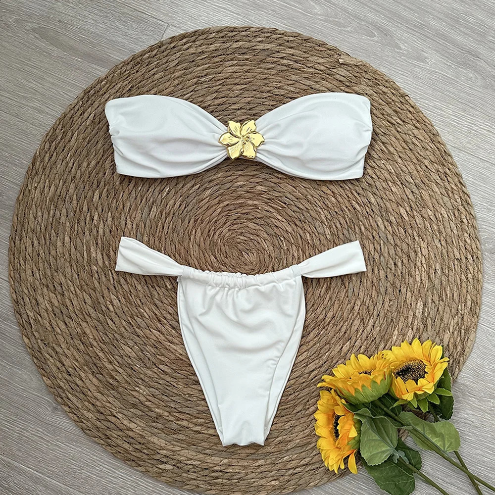 Bandeau Bikini Push Up Women Swimsuits 2025 Sexy Female Swimwear Brazilian Bikini Set Thong Biquini Swim Suits Solid Beachwear 250319