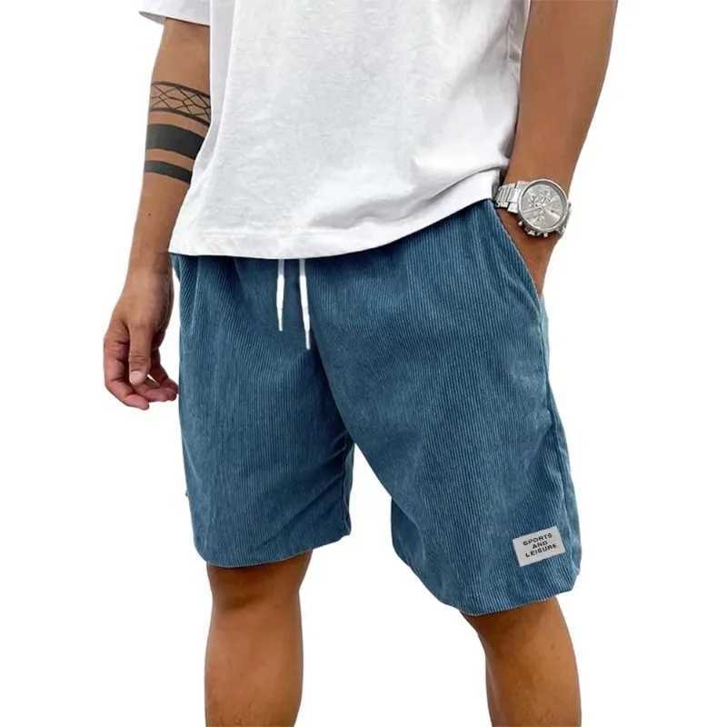 Summer mens solid Corduroy shorts with drawstring and casual elastic waist suitable for outdoor daily activities W250319